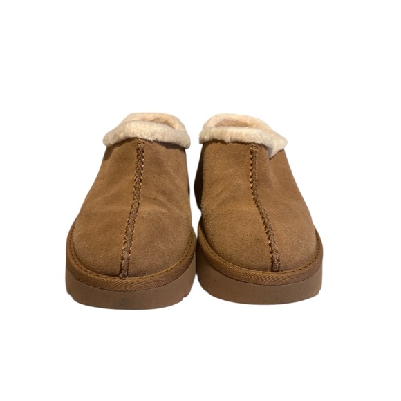 UGG Tan Suede Mules with Plush Cream Trim - Picture 7 of 8